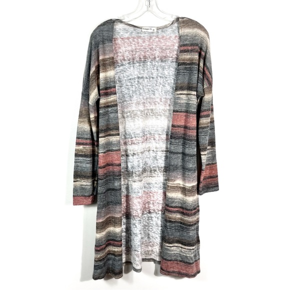 Ginger G Sweaters - Ginger G Boutique Muted Multicolored Striped Longline Lightweight Knit Caridgan